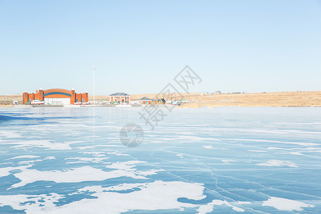 湖泊结冰冬季内蒙古呼伦贝尔呼伦湖风光背景