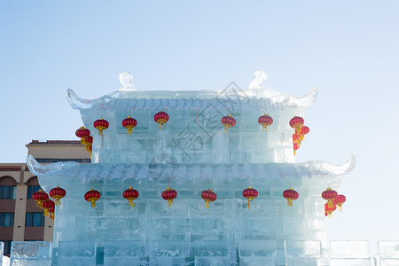 满洲里套娃广场冬季内蒙古满洲里冰雕背景