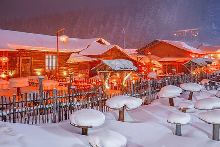 东北游旅游海报雪乡夜景背景