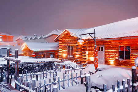 梦幻雪乡雪乡夜景背景