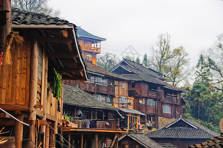 木结构古典建筑贵州岜沙苗寨背景