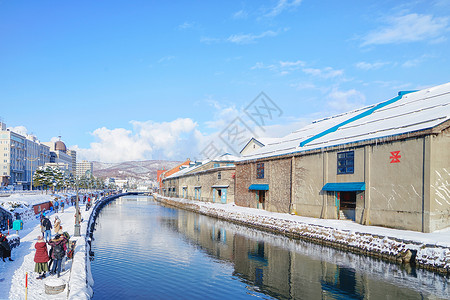 日本冬日本北海道小樽街景背景