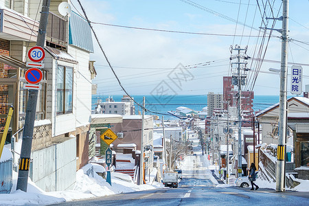 日本冬天日本北海道小樽街景背景