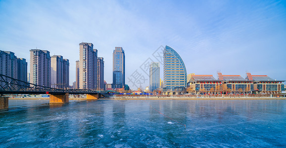 天津冬天结冰的海河高清图片