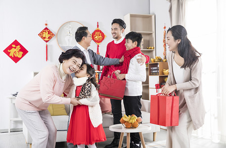 春节家庭新年一家人拜年背景