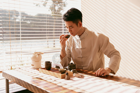 古风图男素材男茶艺师喝茶背景