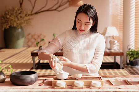 做饺子的女人女性茶艺背景