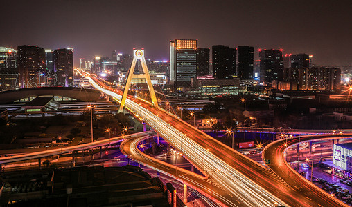 夜间光反射成都高架桥夜景背景