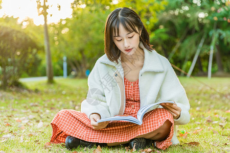 橙色年轻情感阅读文艺女性草坪阅读背景