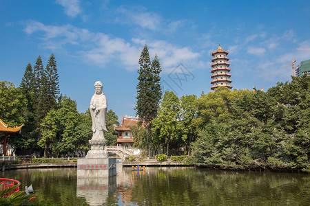 福州西禅寺中心湖背景图片