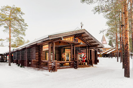 雪地小木屋芬兰洛瓦涅米圣诞老人村背景