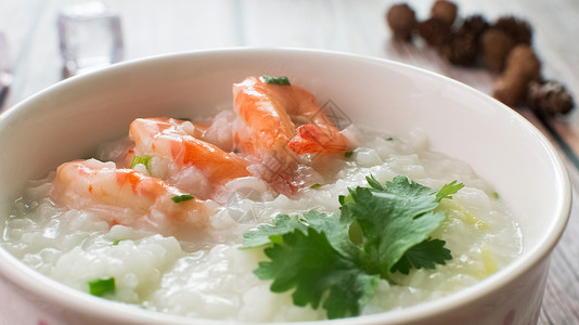 鲜虾海鲜粥食物背景生鱼粥高清图片