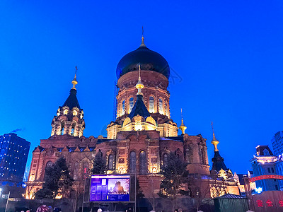 哈尔滨圣索菲亚大教堂夜景背景图片