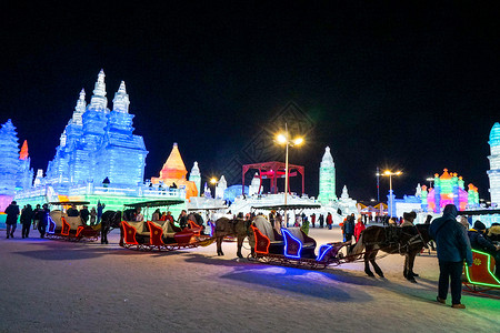 冰雕夜景哈尔滨冰雪大世界背景