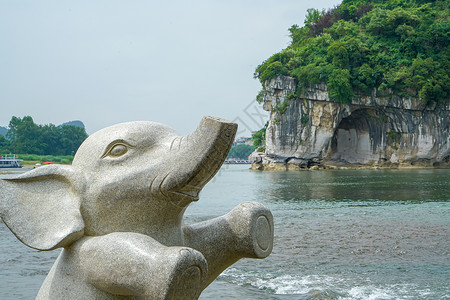 石雕大象桂林象山公园地标背景