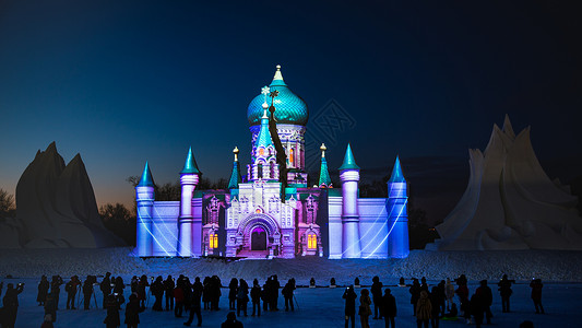 哈尔滨雪博会雪雕灯光秀高清图片
