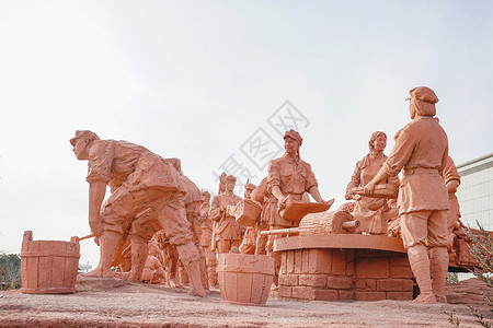 红军冲锋红军长征雕塑群背景