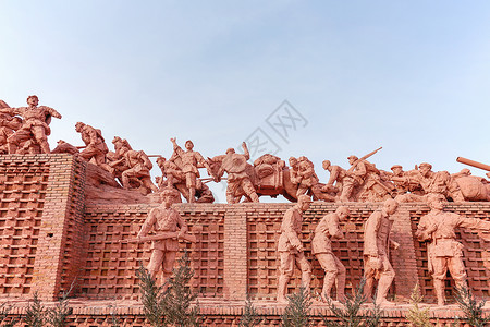 党红色的素材红军长征雕塑群背景