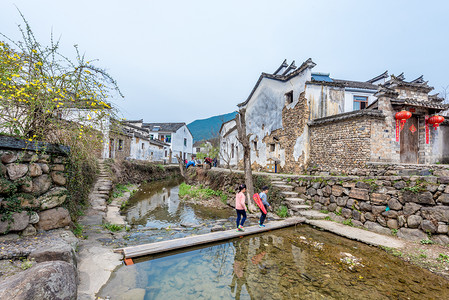 孙权杭州龙门古镇风光背景