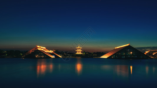 百团大战纪念碑广富林遗址夜景背景