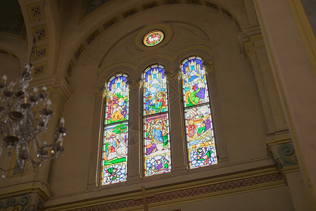 彩色玻璃建筑天津西开大教堂内景背景