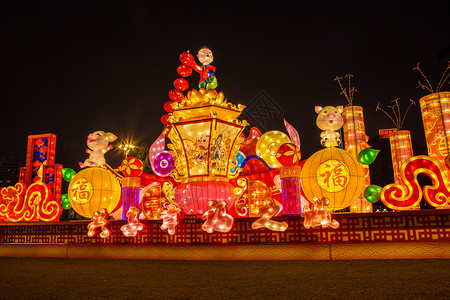 猪年猪送祝福福州元宵花灯背景