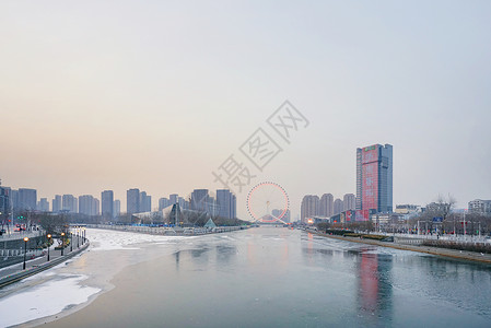 海卫一海河上的天津眼背景