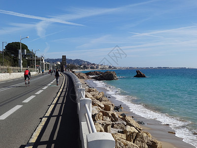 欧洲城市风景法国尼斯海边大道风光背景