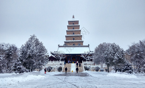 孙悟空唐僧西安大雁塔雪景背景