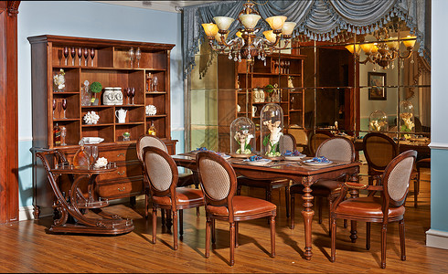 古典欧式室内室内餐厅古典实木家具背景