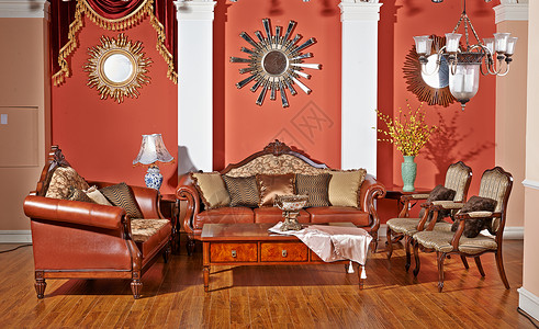 室内客厅古典实木家具背景图片