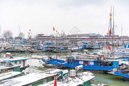 洪泽湖大堤捕鱼渔船停泊港口背景