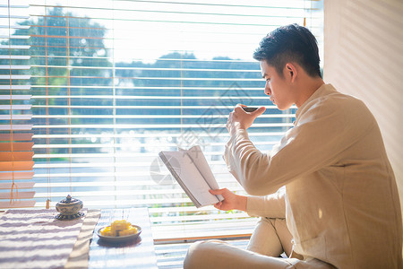 读书喝茶男人古装男生饮茶看书背景