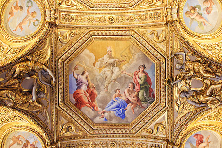 金碧辉煌的宫殿巴黎卢浮宫拱顶背景
