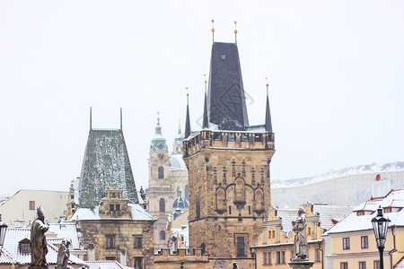 布拉格城堡区雪景图片