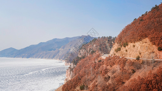 鸭绿江对岸朝鲜丹东绿江村自然风光背景