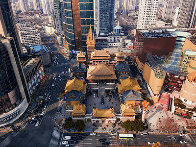 上海静安寺航拍 背景图片