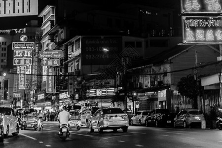 泰国唐人街夜景曼谷唐人街的马路背景