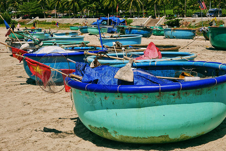 捕鱼工具素材越南美奈独特的捕捞海鲜船背景