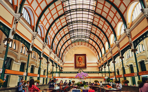 瑞西贡越南中央邮局建筑内部背景