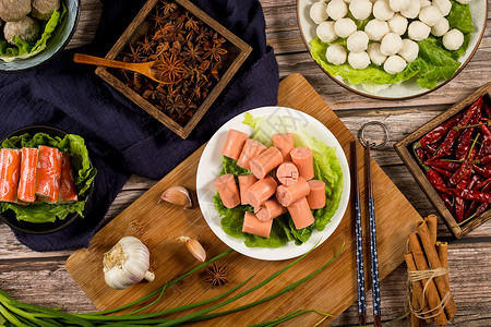 火锅配菜食材开花肠背景图片