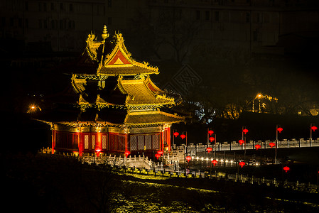 北京故宫紫禁城角楼灯会背景图片