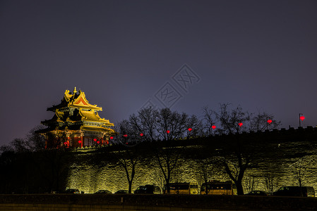 北京故宫紫禁城角楼灯会背景图片