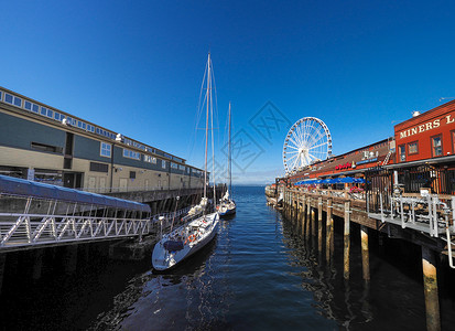 美国西雅图摩天轮码头区高清图片