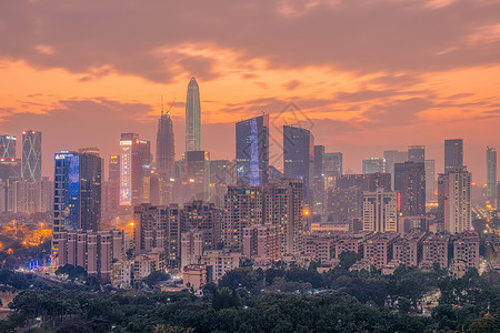 夕阳晚霞下的深圳城市夜景高清图片