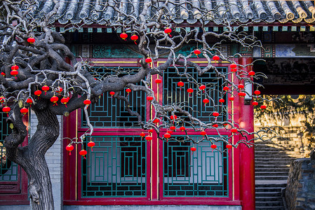 节日快乐素材颐和园挂红灯笼背景
