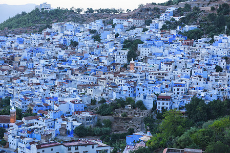 网红房子摩洛哥蓝色之城舍夫沙万背景