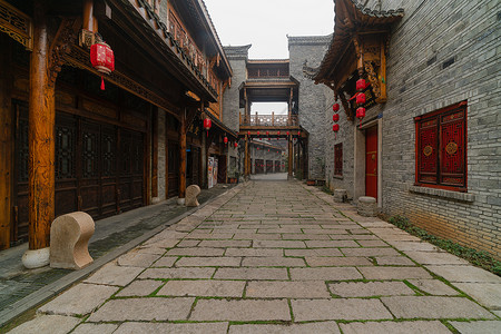 影视城仿古中式庭院青石板路背景