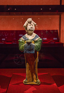 工笔仕女各式西安博物馆侍女陶俑背景
