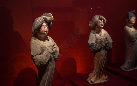 仕女俑各式西安博物馆侍女陶俑背景